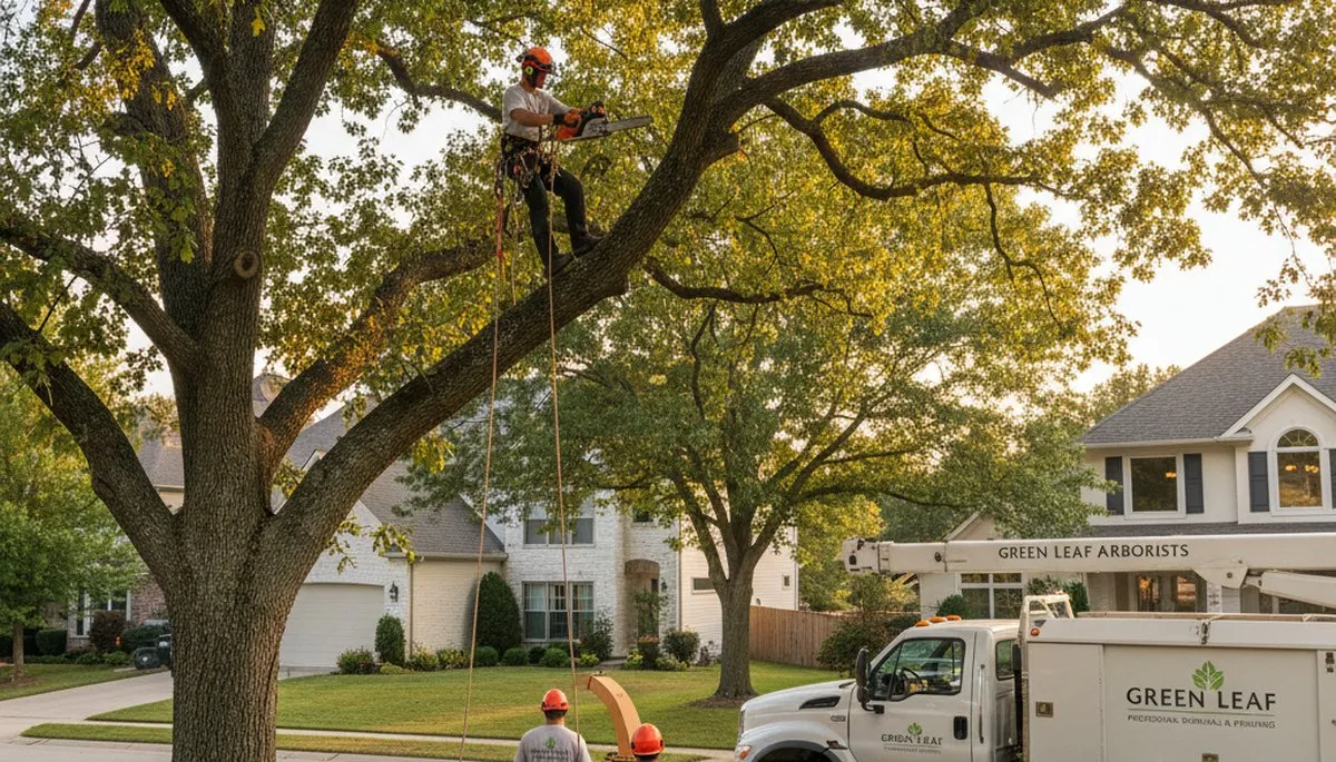 Arborist pruning oak tree branches in Bakersfield, CA for Chop Chop Tree professional tree service