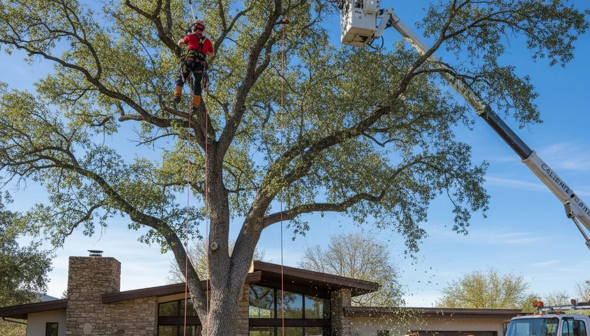 Professional tree removal service team working in Bakersfield, CA yard