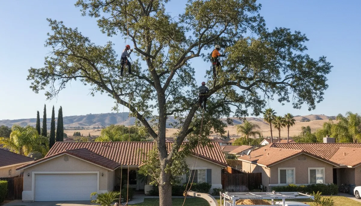 Professional tree removal service in Bakersfield, CA clearing large oak safely
